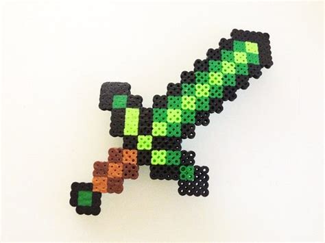 Minecraft Emerald Sword Made With Perler By Creativekidshoppe