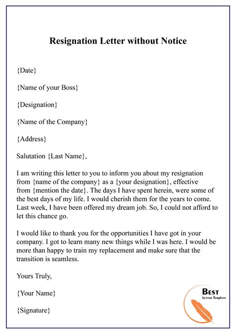 Free Resignation Letter Without Notice01 Best Letter Template