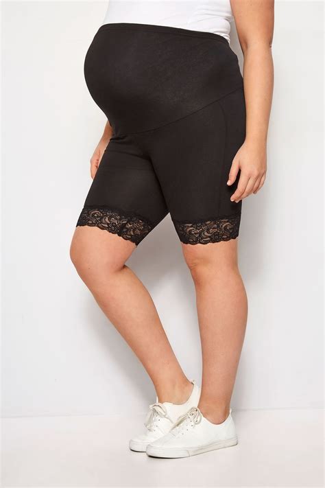 Bump It Up Maternity Black Legging Shorts With Lace Trim Plus Sizes 16 To 32 Yours Clothing