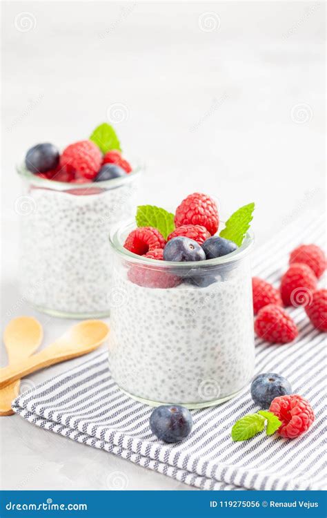 Chia Pudding With Fresh Berries And Almond Milk Superfood Concept