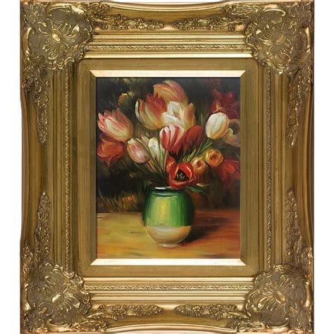 Pierre Auguste Renoir Tulips In A Vase Hand Painted Framed Oil