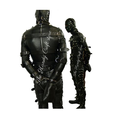 mens bondage suit black leather heavy duty restriction catsuit etsy uk