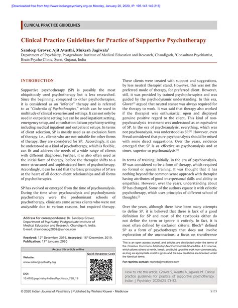 Pdf Clinical Practice Guidelines For Practice Of Supportive Psychotherapy