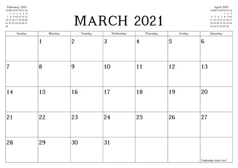 The third month of the year in the gregorian and julian calendars, march 2021 is the second to the seven months to have a length of 31 days. Free printable blank monthly calendar and planner for ...