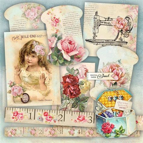 Vintage Sewing Set Digital Collage Sheet Printable Etsy Collage