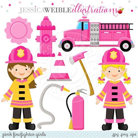 Pink Firefighter Girls Cute Digital Clipart Commercial Use Ok Pink