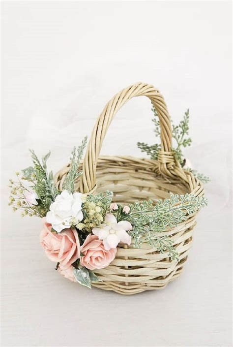 Flower Girl Basket Wicker Baskets With Pink Flowers Rustic Etsy