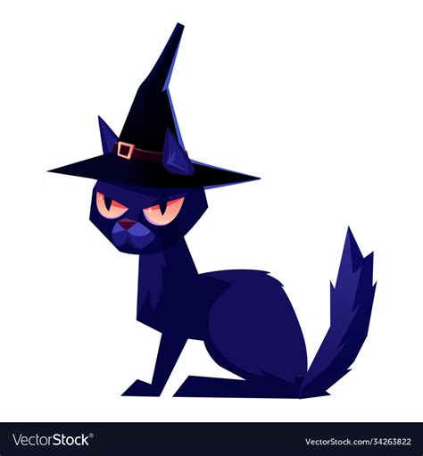 Black Cat Wearing A Witch Hat Halloween Royalty Free Vector
