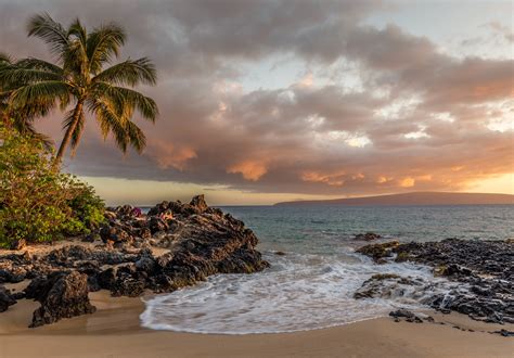 Wallpaper Sunset Sea Bay Rock Nature Shore Sand Clouds Beach Sunrise Evening Waves