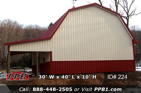 224 Large Two Tone Gambrel Pole Barn 30x40x10 Pioneer Pole