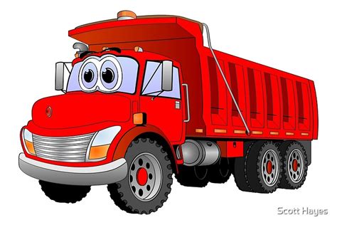 Red Dump Truck 3 Axle Cartoon By Scott Hayes Redbubble