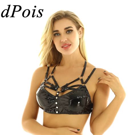 Fast Free Shipping And Returns Makes Shopping Easy Us Womens Wet Look Leather Lingerie Bra Crop