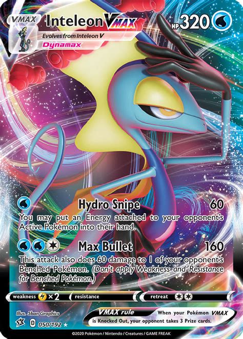 Release information this card was included as a regular card, a secret rainbow rare, and a special full art card in the battle styles expansion, first released in the japanese rapid strike master expansion. Inteleon VMAX 50/192 SWSH Rebel Clash Holo Ultra Rare Pokemon Card NEAR MINT TCG