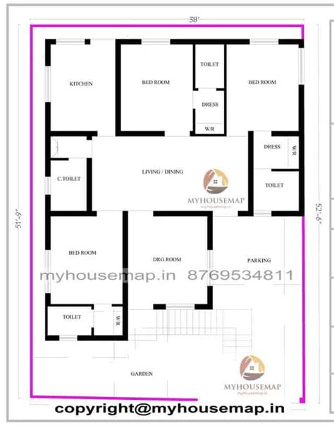 1000 Sq Ft House Plan For Single Story With 3 Bedrooms