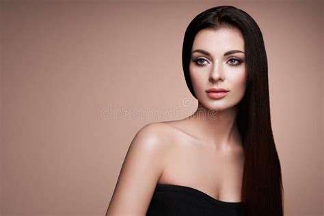 Beautiful Woman With Long Smooth Hair Stock Photo Image Of Lips