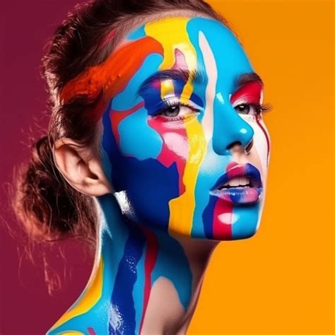 Premium Ai Image A Woman With The Colors Of Her Face Painted With The Colors Of Her Face