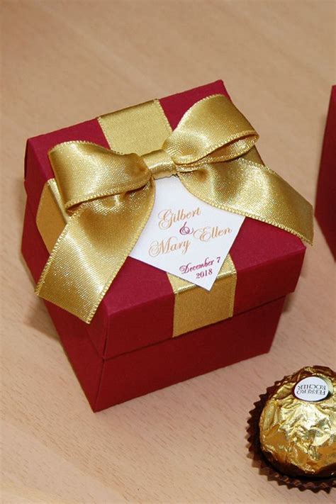 Gold And Burgundy Wedding Bonbonniere Wedding Favor T Box With Satin