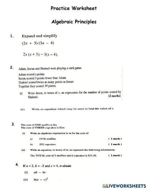 Cxc Practice Questions Algebra Worksheet Live Worksheets