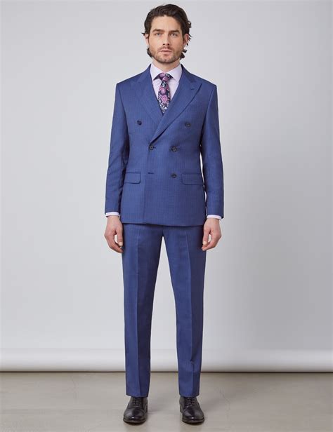 Mens Blue Guarded Stripe Tailored Fit Double Breasted Italian Suit