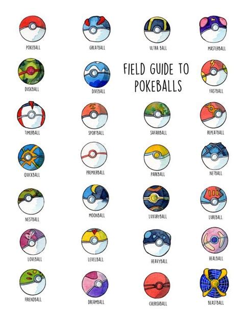 Field Guide To Pokeballs Watercolor Print Etsy In 2021 Pokemon