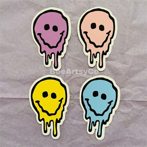 Droopy Smiley Face Stickers Cute Stickers Aesthetic Etsy