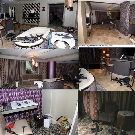 various photos of stephen paddock s hotel room paddock s body can be seen in the 6th image on