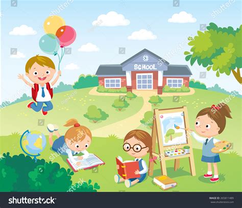 Pupils Studying School Yard Stock Vector 265811489 Shutterstock