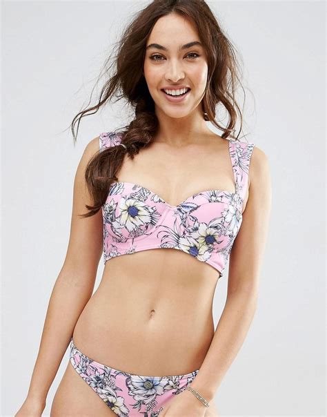 Asos Fuller Bust Exclusive Summer Floral Print S Longline Bikini Top