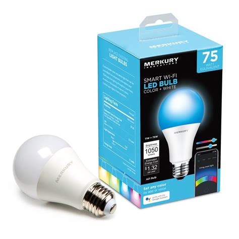 Merkury Innovations A21 Smart Color Light Bulb, 75W Equivalent, Requires 2.4 GHz Wi-Fi - Walmart ...