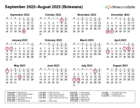 Printable Calendar 2022 For Botswana Pdf