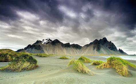 Hd Wallpaper Iceland Beautiful Scenery Mountains Beach Moss Sand