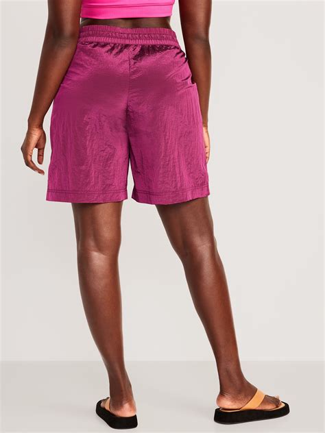High Waisted Shiny Nylon Bermuda Shorts For Women 11 Inch Inseam