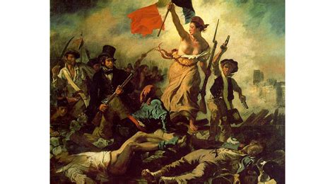 Liberty is leading the people towards democracy and yet, her dress is flowing yellow, reminiscent of a more classical style. The Resistance: Liberty Leading the People (Eugene Delacroix)