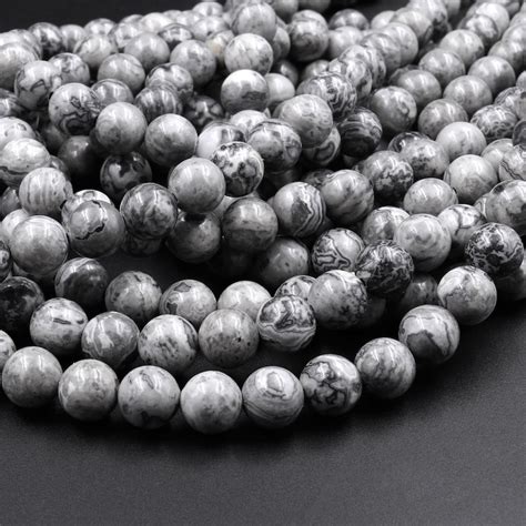Gray Map Stone Jasper 4mm 6mm 8mm 10mm Smooth Round Beads Aka Etsy