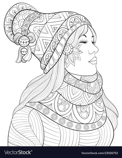 Adult Coloring Bookpage A Cute Girl Royalty Free Vector