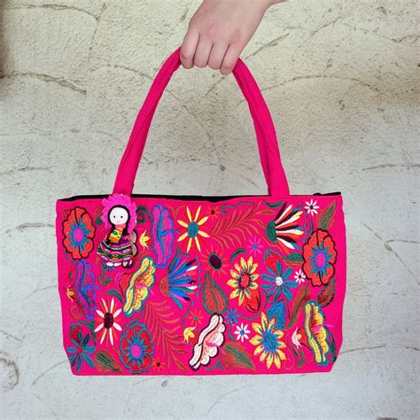Embroidered Handbag Mexican Embroidery Bag Mexican Tote Etsy