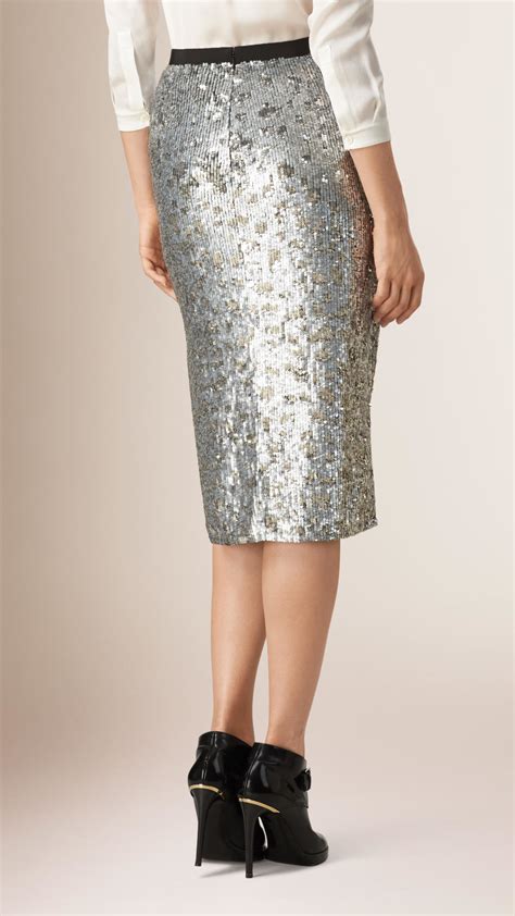 Burberry Sequin Pencil Skirt In Silver Metallic Lyst