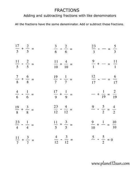 Math Drills Adding And Subtracting Fractions Thekidsworksheet