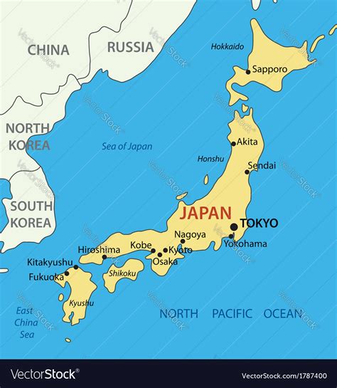 Part of the ring of fire, japan spans an archipelago of 6852 islands covering 377,975 square kilometers (145,937 sq. Japan - map Royalty Free Vector Image - VectorStock
