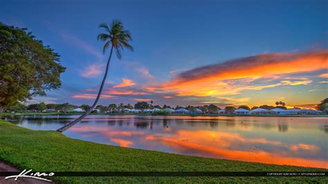 Sunset At Lake In Palm Beach Gardens Florida Hdr Photography By