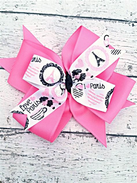 Paris Hair Bow Pink And Black French Poodle Eiffel Tower Cafe Etsy