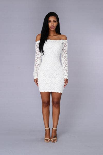 Off Shoulder Lace Bodycon Dress White Fashion Nova
