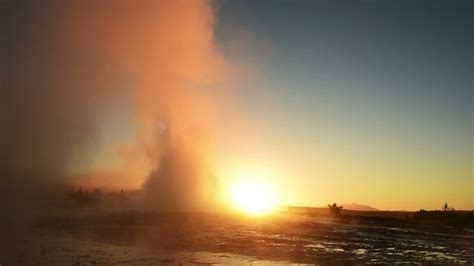 Eruption Of Geyser In Iceland Winter Cold Colors Sun Lighting Through