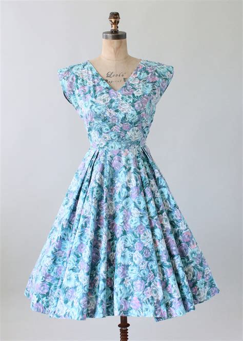 vintage 1950s pastel blue floral cotton day dress raleigh vintage
