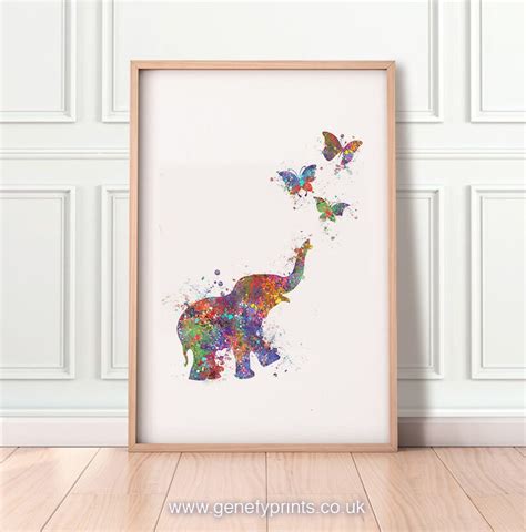 Baby Elephant And Butterflies Watercolour Art Print Baby Etsy