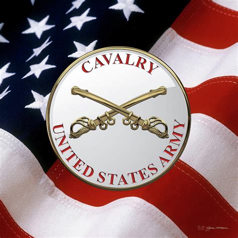 U S Army Cavalry Branch Insignia Over American Flag Digital Art By