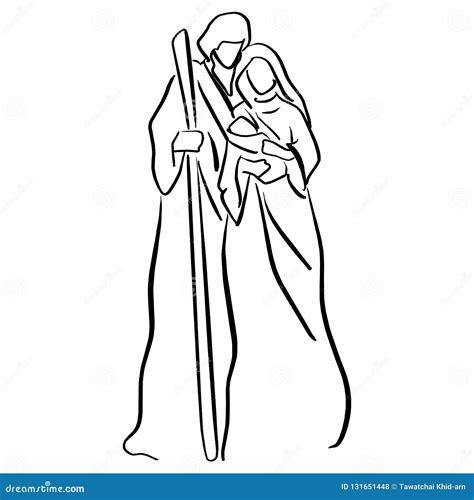 Nativity Scene With Baby Jesus Mary And Joseph Vector Illustration