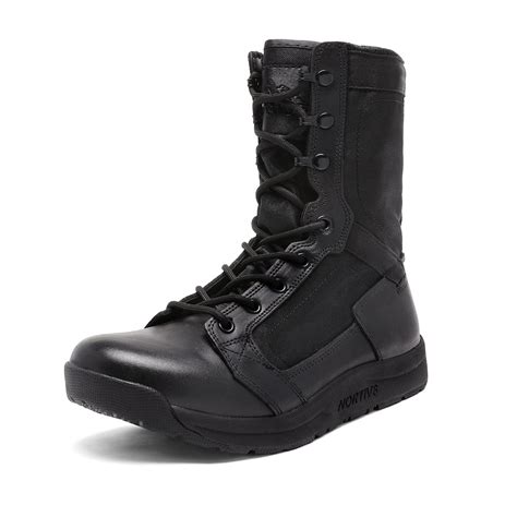 Nortiv 8 Mens Black Military Tactical Boots Lightweight Leather Work