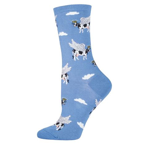 Socksmith Womens Holy Cow Novelty Periwinkle Blue Footwear Crew Socks