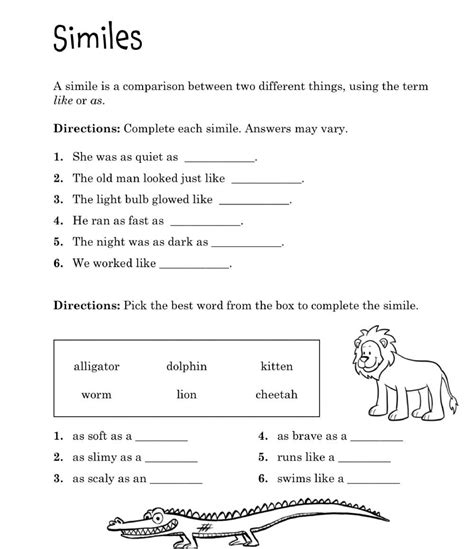 Similes Worksheets Worksheetscity